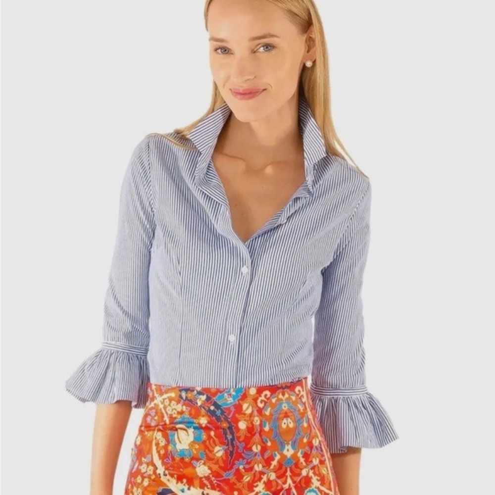 Gretchen Scott Designs Priss Blue White Striped Button-Down Shirt